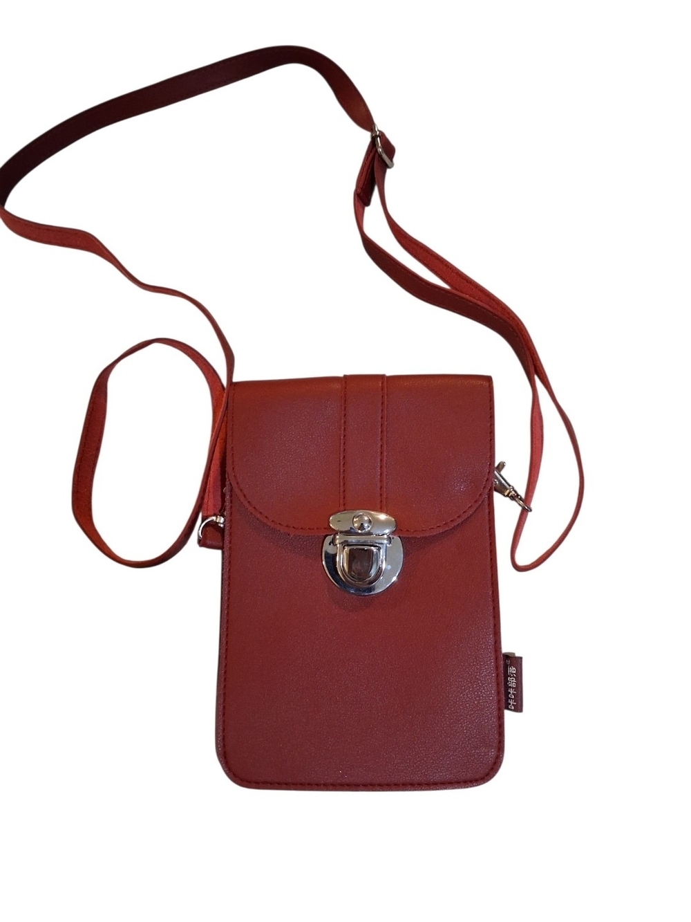 Compact Red Crossbody Phone Bag with Silver Lock